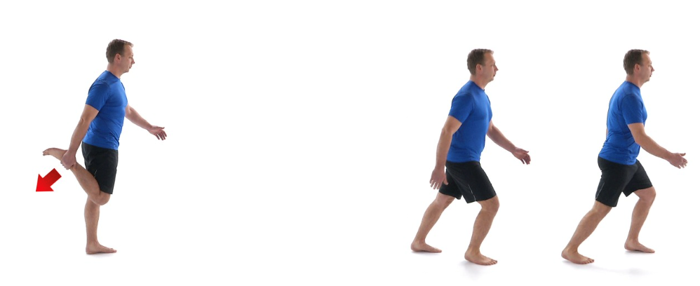 A man doing an active quadricep stretch exercise